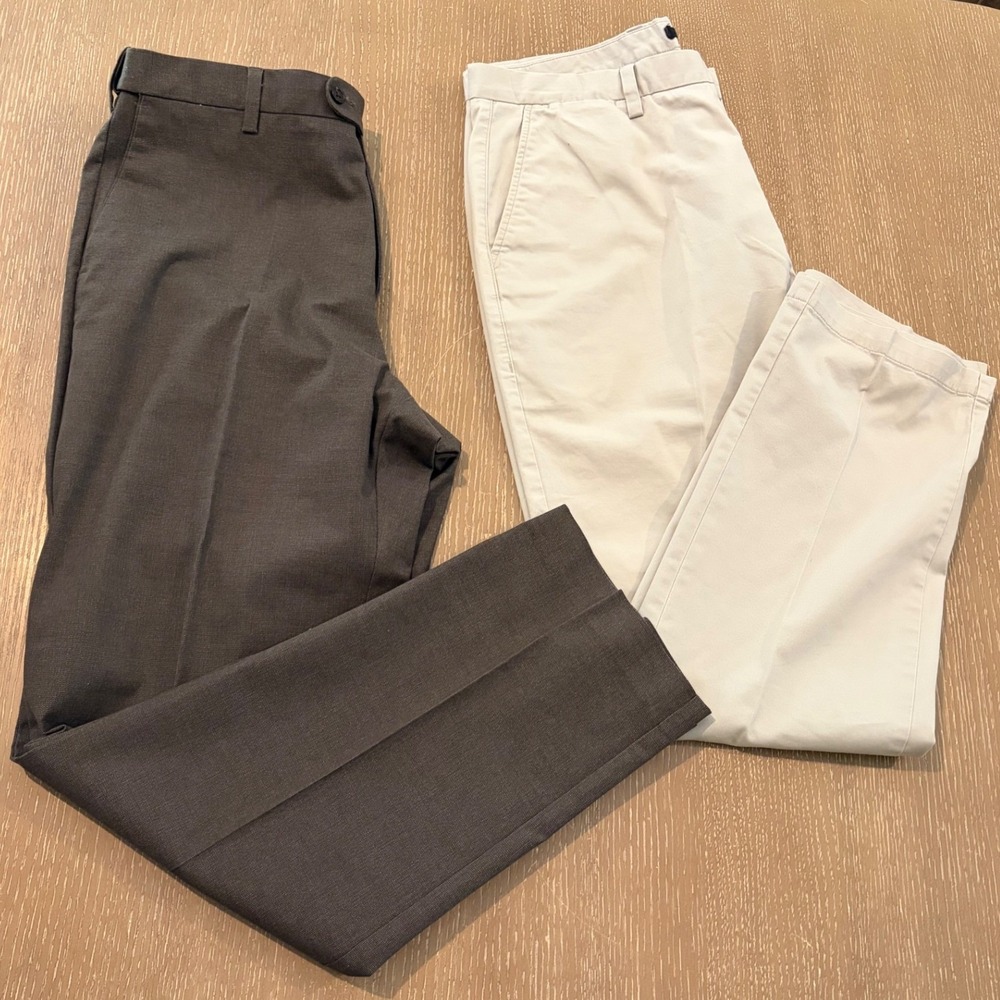 Kirkland Signature Mens Pants Lot of 2 Size 36x32 Gray & Khaki Flat Front Chinos